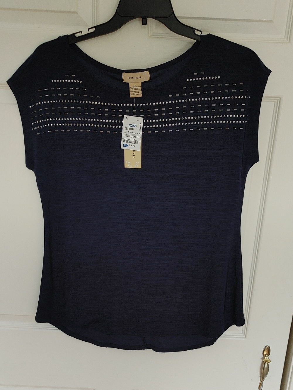 Dana Buchman Navy Blue Short Sleeve Top with Eyelet Rows